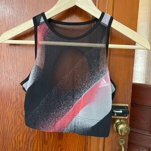 Adidas Women's Black and Pink mesh Crop Top workout bra